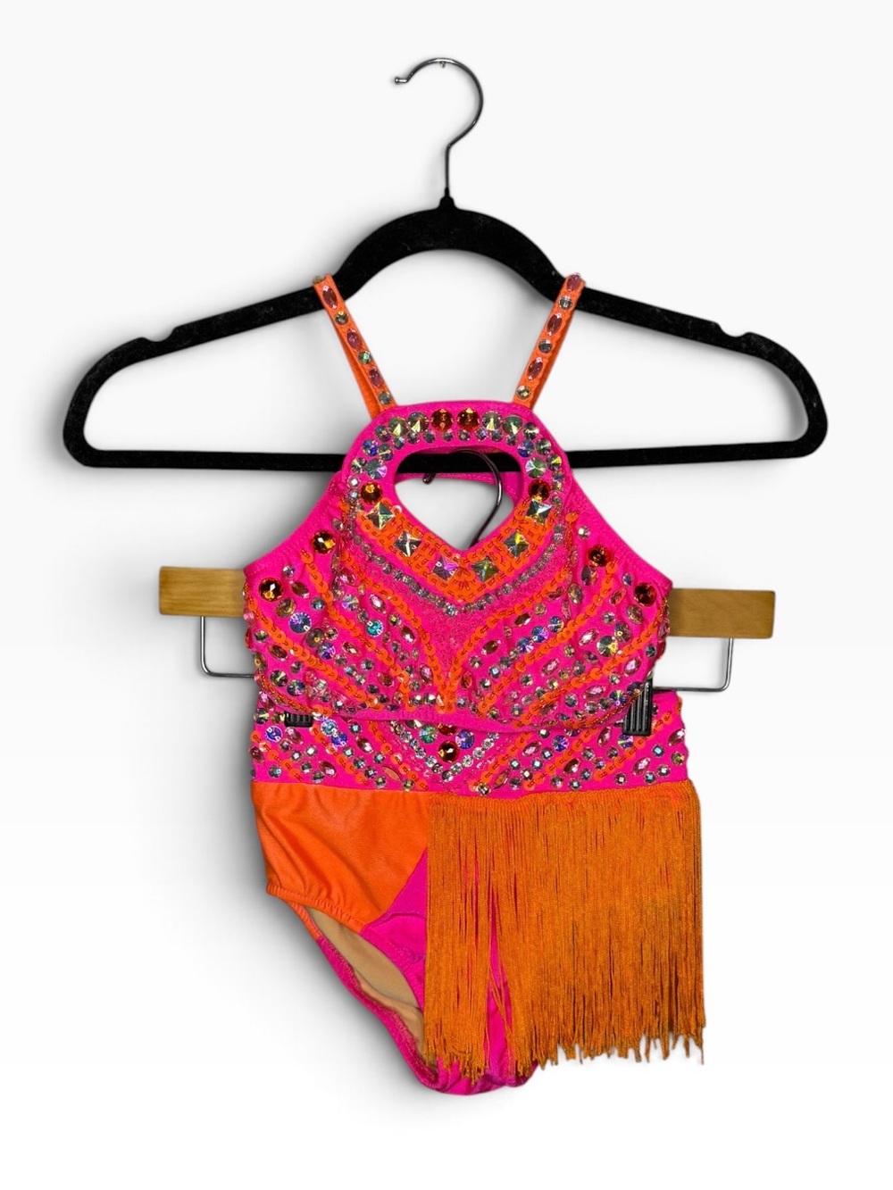 Glamour Costumes Embellished Fringe Jazz Dance Costume in Pink/Orange 2235 MC